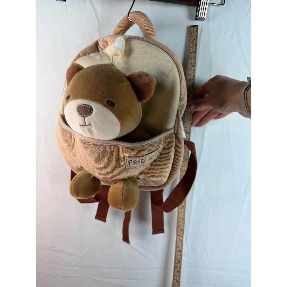 Metoo Tiramitu Kids Corduroy Teddy Bear Backpack Plush Toy Brown Tan Toddler Bag